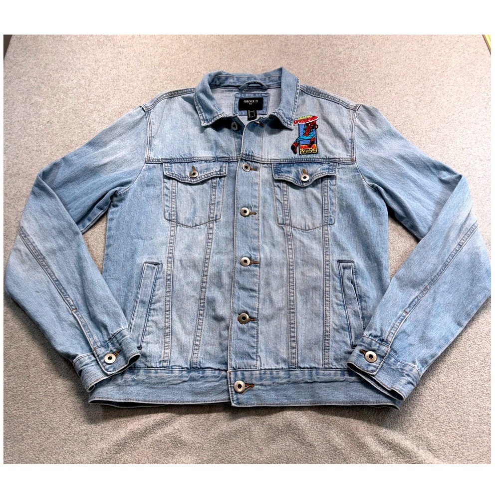 Forever 21 Marvel Spider-Man Denim Jacket Mens S Amazing Spider-Man Jean Coat